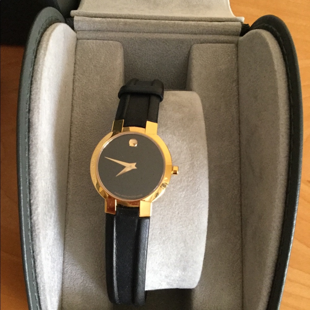 Movado retro museum dial black watch w leather - Picture 2 of 6